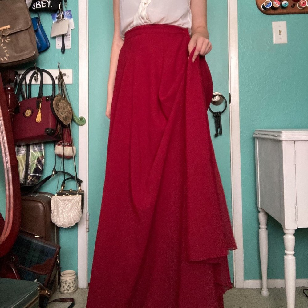 Long Floorlength Red Chiffon Full A Line Skirt